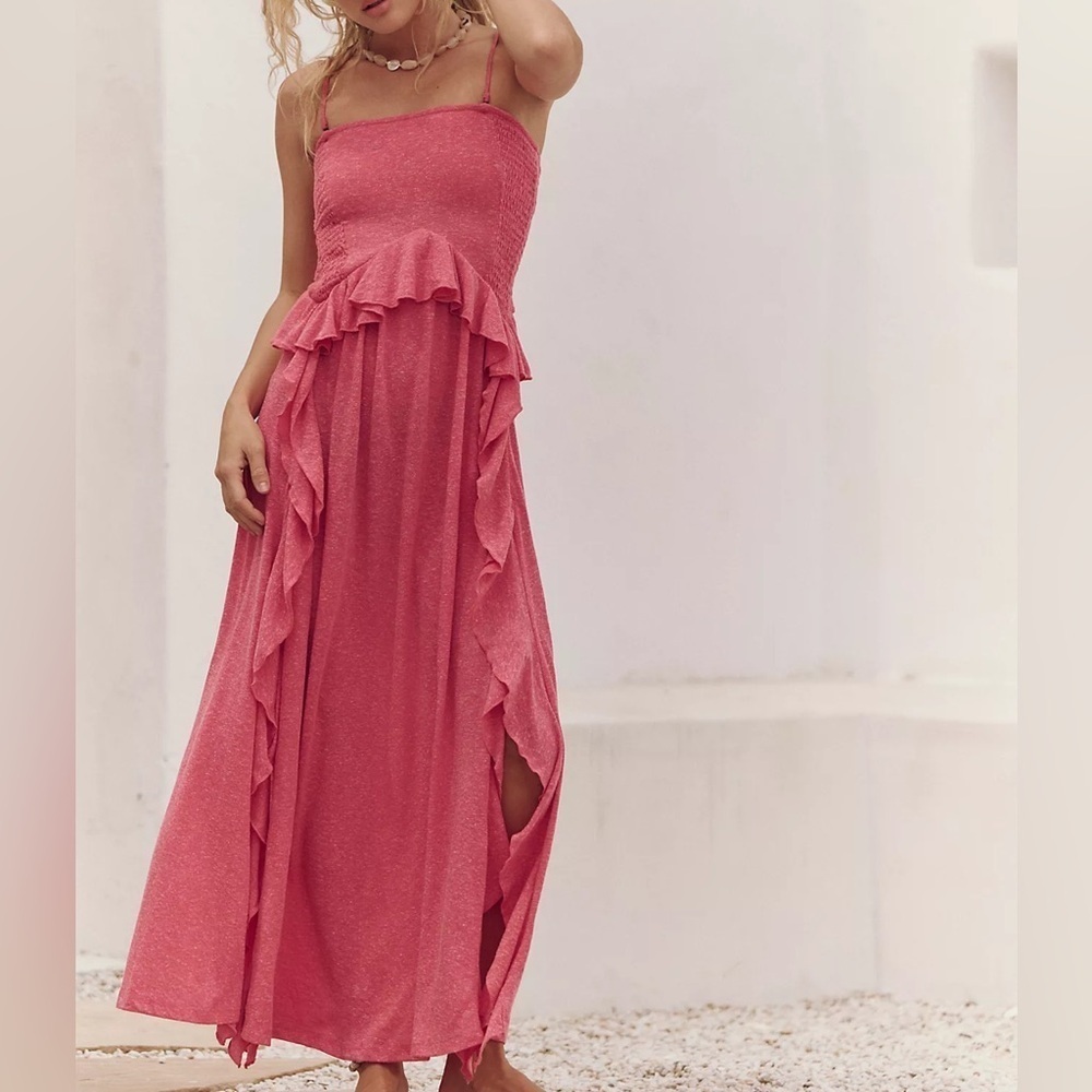 FREE PEOPLE Myra Maxi Dress Elegant Pink Ruffle Maxi Dress Small NWT
